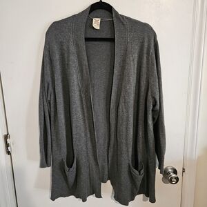 Faded Glory Women’s Cardigan 2X 18W-20W Charcoal Open Front Pockets
